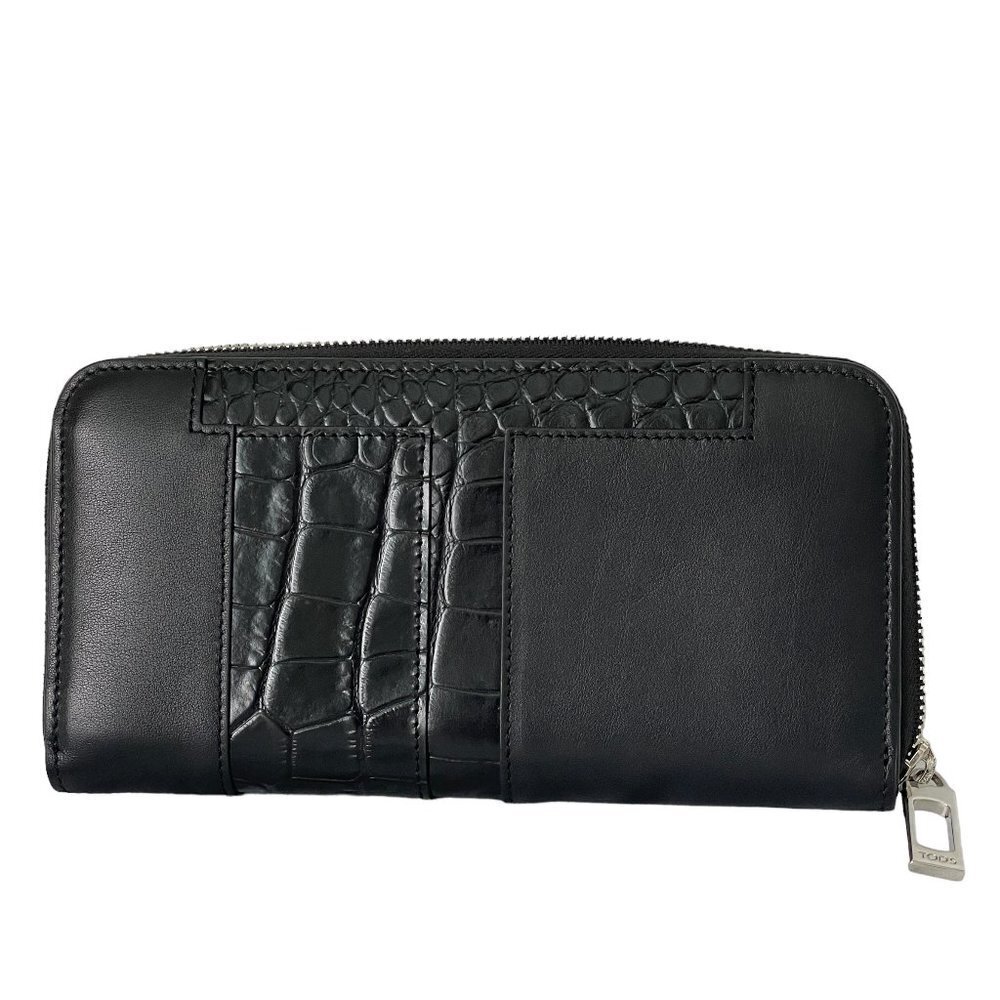 Tod's Italy Croc-embossed Black‎ Leather Zip Wallet, XAMTTA0400M51B999